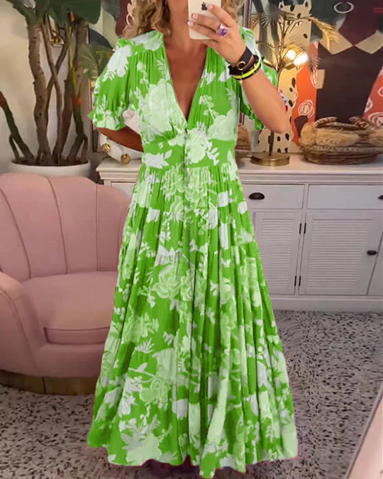 Sommerliches - maxikleid: tiefer v-ausschnitt, volantsaum