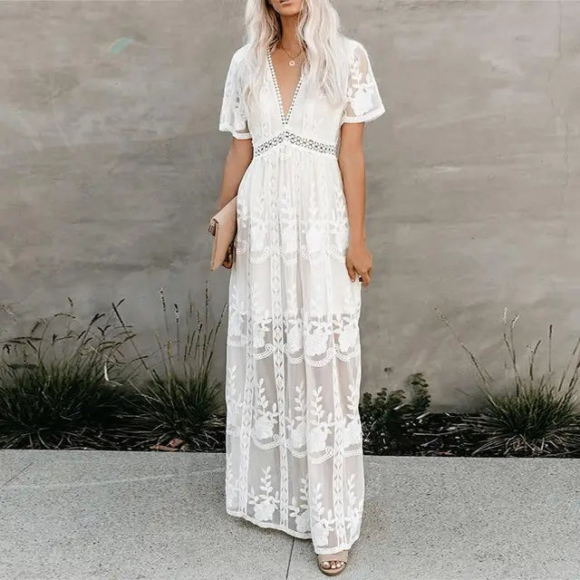 Emilia - weibes spitzenkleid mit v- ausschnitt