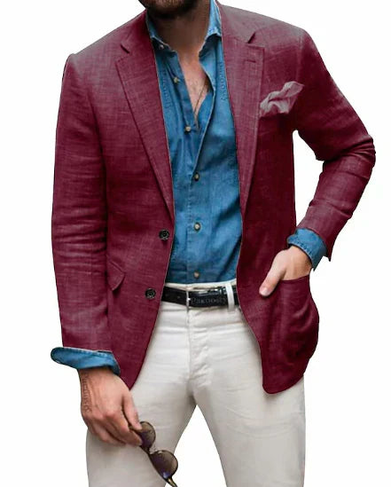 Jon - herren leinen blazer strand hochzeit casual tailored fit solide farbe einreihig zwei knöpfe