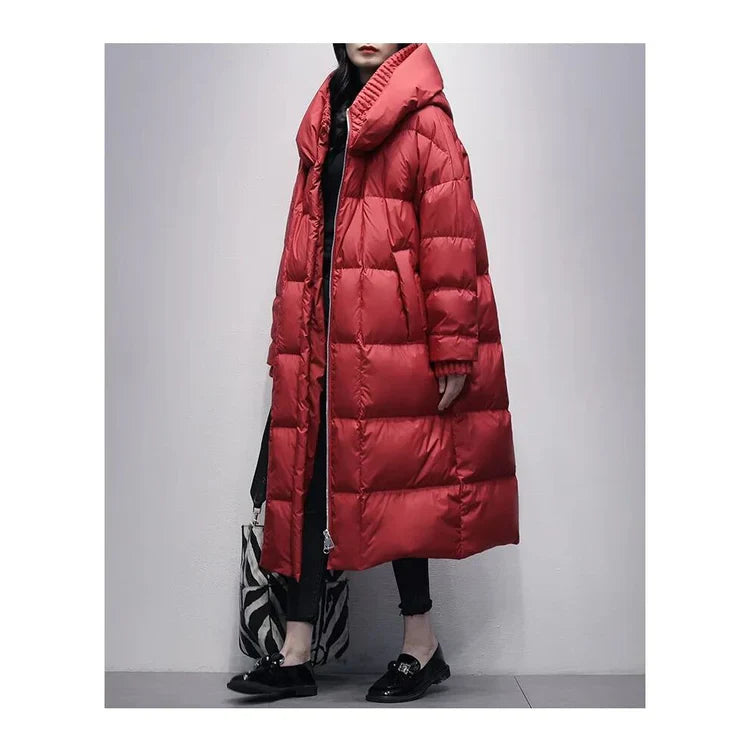 Celie - lange pufferjacke mit daunenumhang