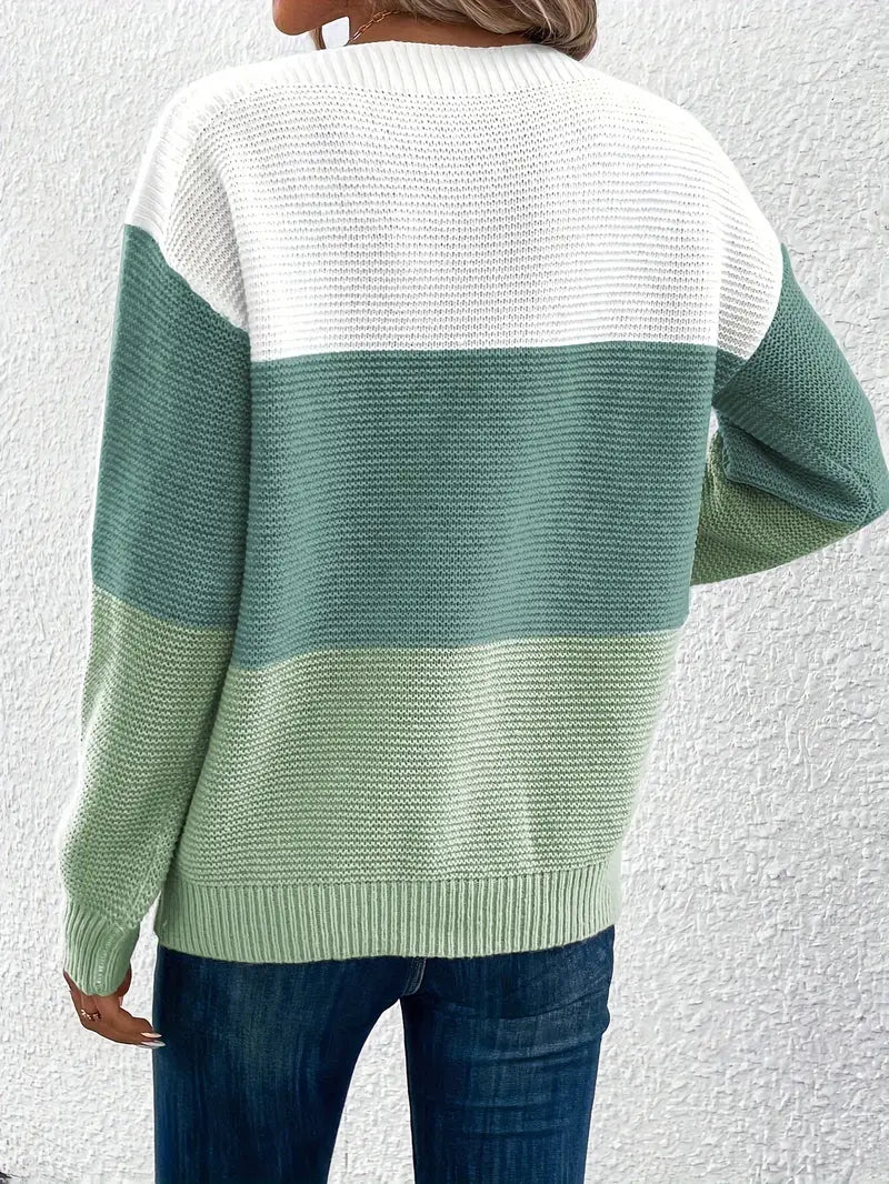 Natalie - farbblock-langarmpullover mit rundhalsausschnitt