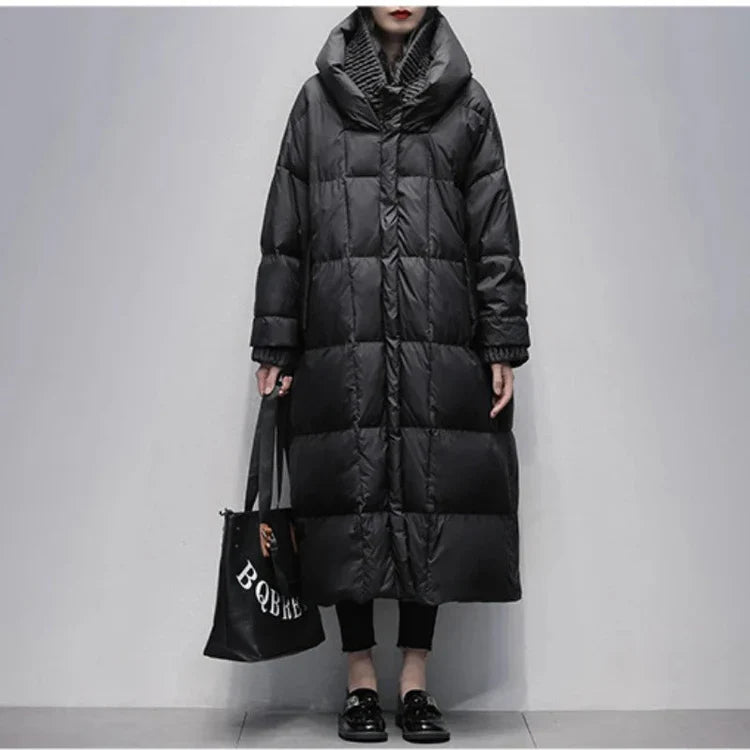 Celie - lange pufferjacke mit daunenumhang