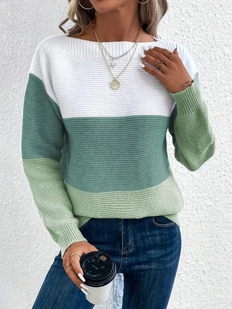 Natalie - farbblock-langarmpullover mit rundhalsausschnitt