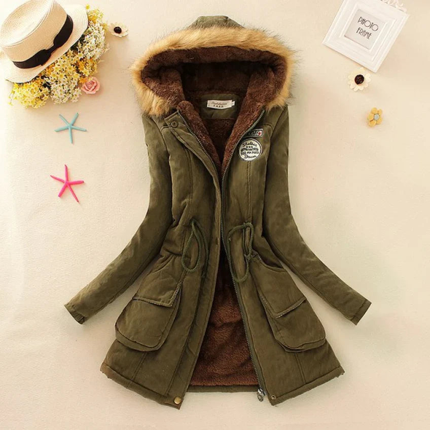 Hilde - warme gefütterte winterjacke mit kapuze für damen