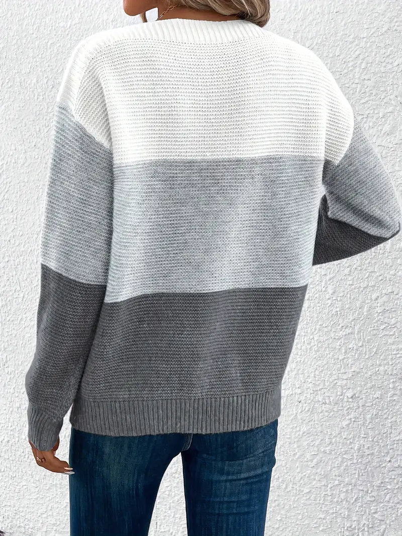 Natalie - farbblock-langarmpullover mit rundhalsausschnitt