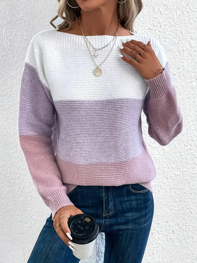 Natalie - farbblock-langarmpullover mit rundhalsausschnitt