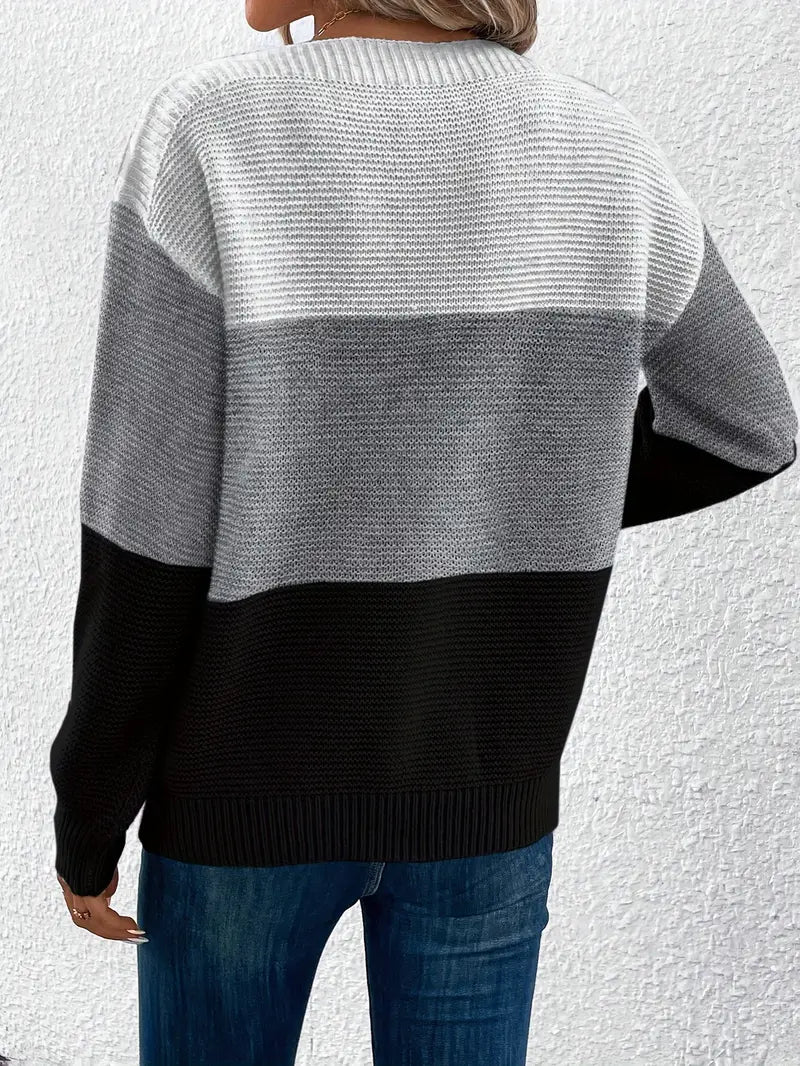 Natalie - farbblock-langarmpullover mit rundhalsausschnitt