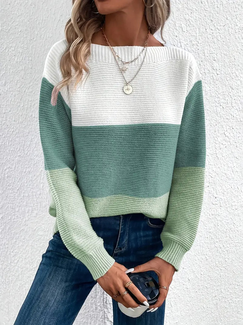 Natalie - farbblock-langarmpullover mit rundhalsausschnitt