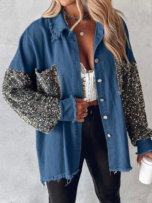 Aadhya - jeansjacke mit kontrastierenden pailletten