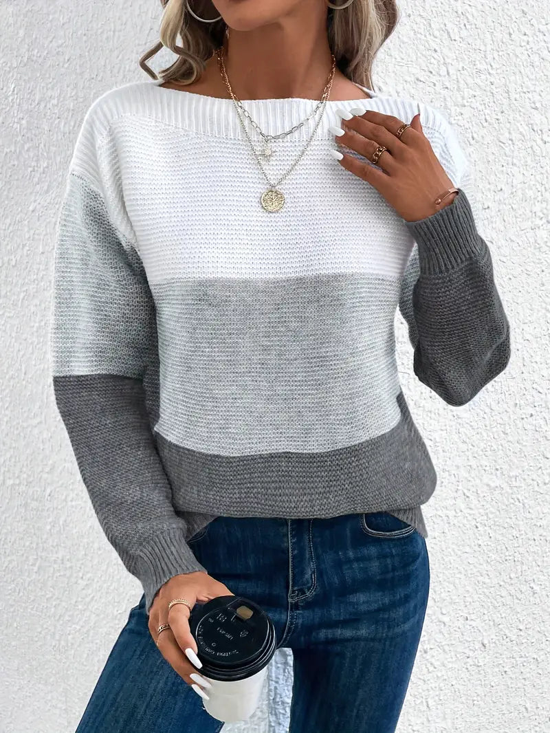 Natalie - farbblock-langarmpullover mit rundhalsausschnitt