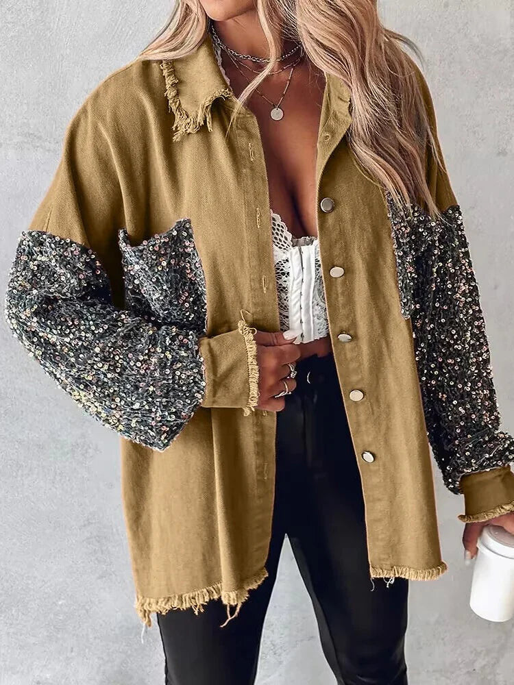 Aadhya - jeansjacke mit kontrastierenden pailletten