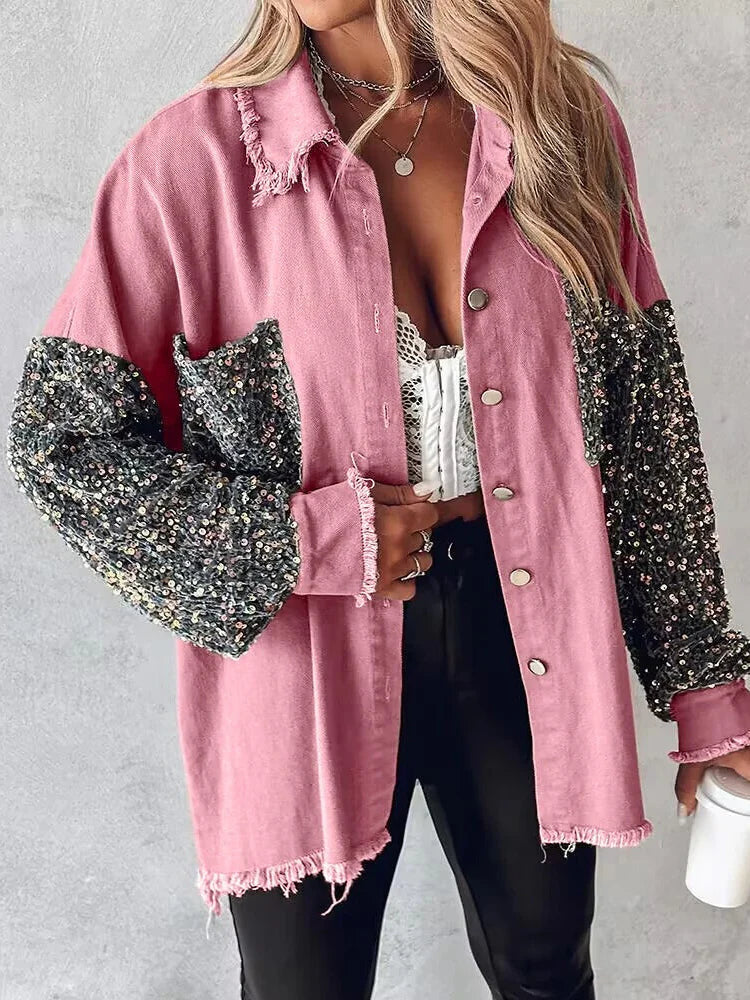 Aadhya - jeansjacke mit kontrastierenden pailletten