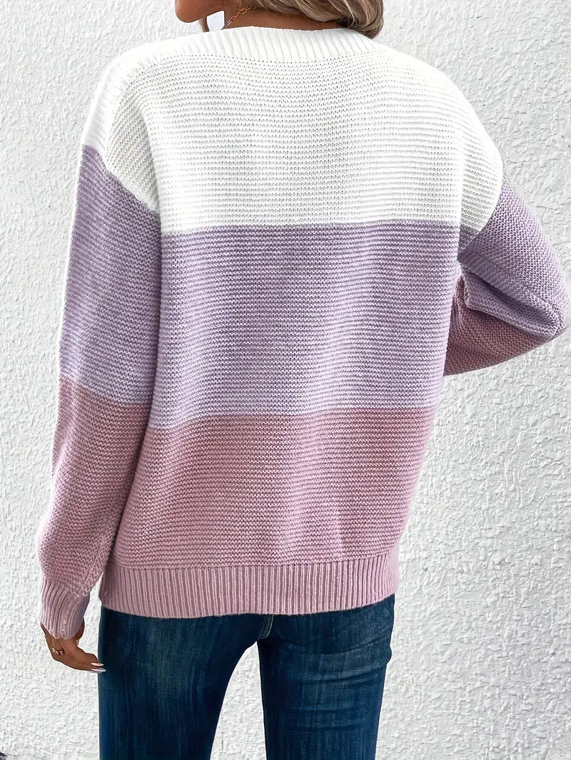 Natalie - farbblock-langarmpullover mit rundhalsausschnitt