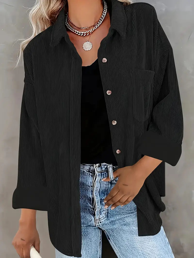 Elegante corduroy langarm hemdbluse für frauen