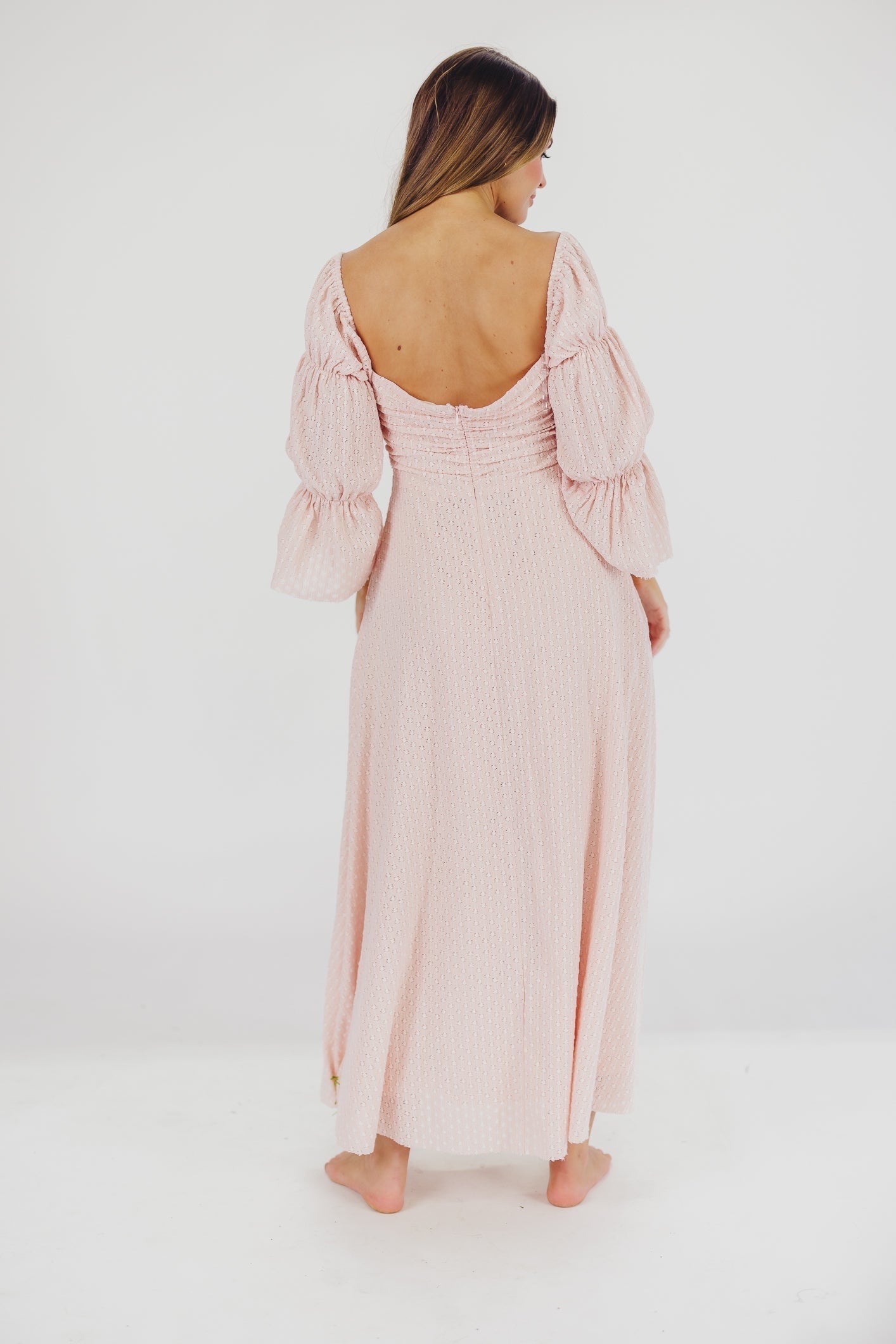 Corrine – langes Kleid mit rüschenärmeln und taschen – ballerina-pink – stoßfest