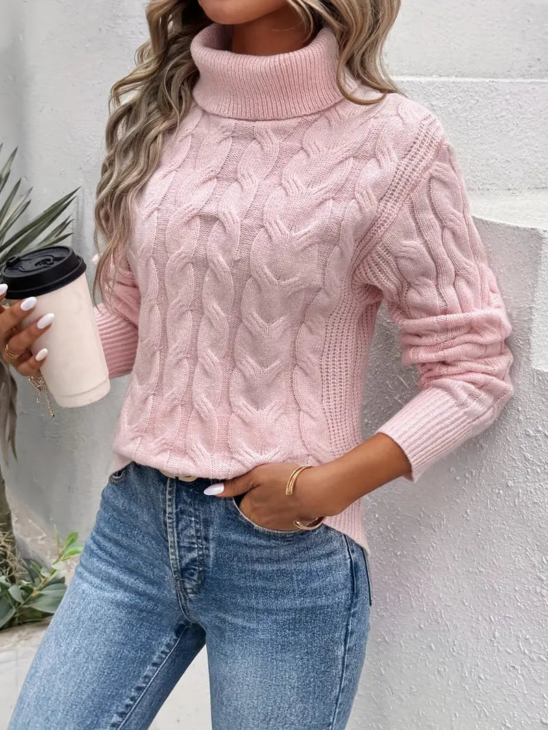 Mila – rollkragenpullover mit zopfmuster für damen