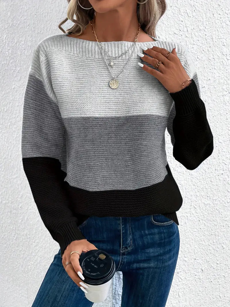 Natalie - farbblock-langarmpullover mit rundhalsausschnitt
