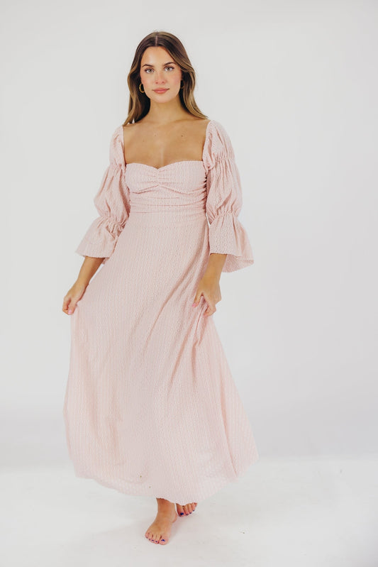 Corrine – langes Kleid mit rüschenärmeln und taschen – ballerina-pink – stoßfest