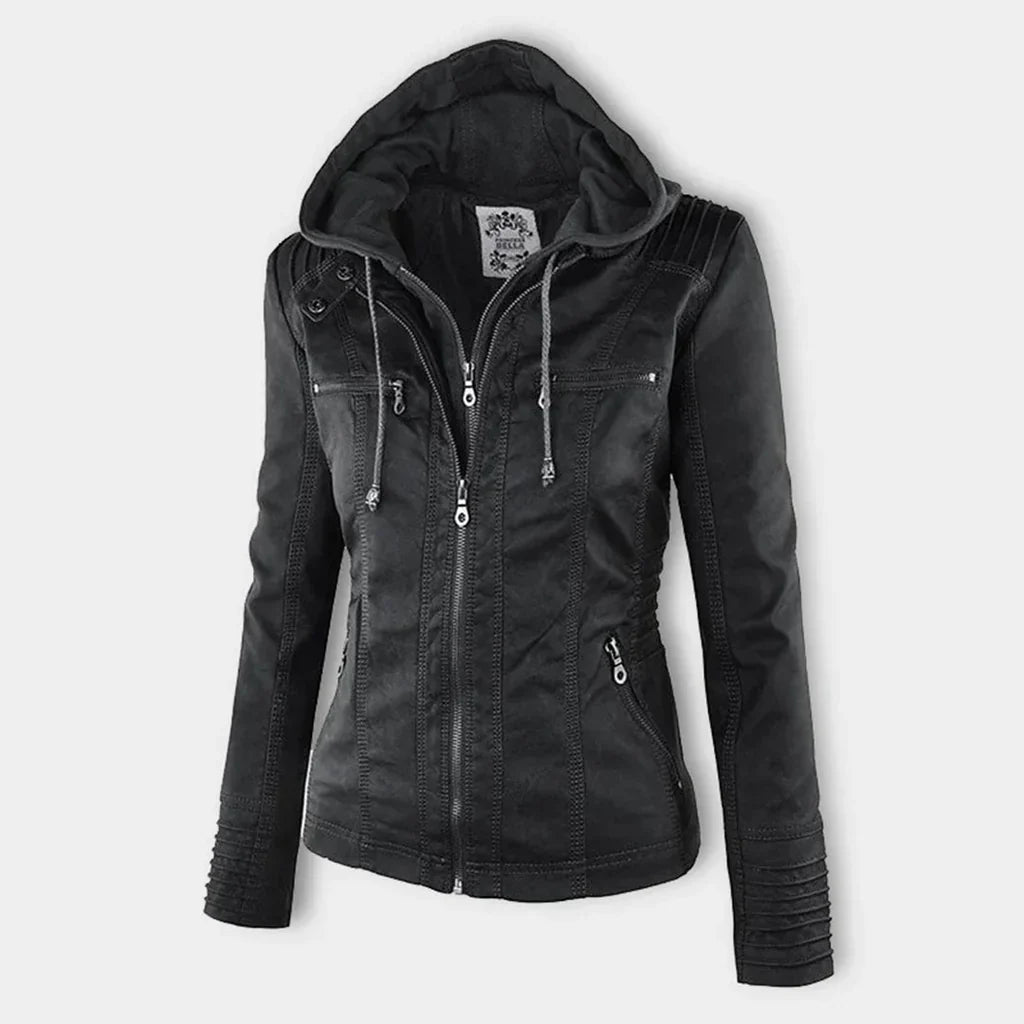 Wolf - damen lederjacke mit kapuze