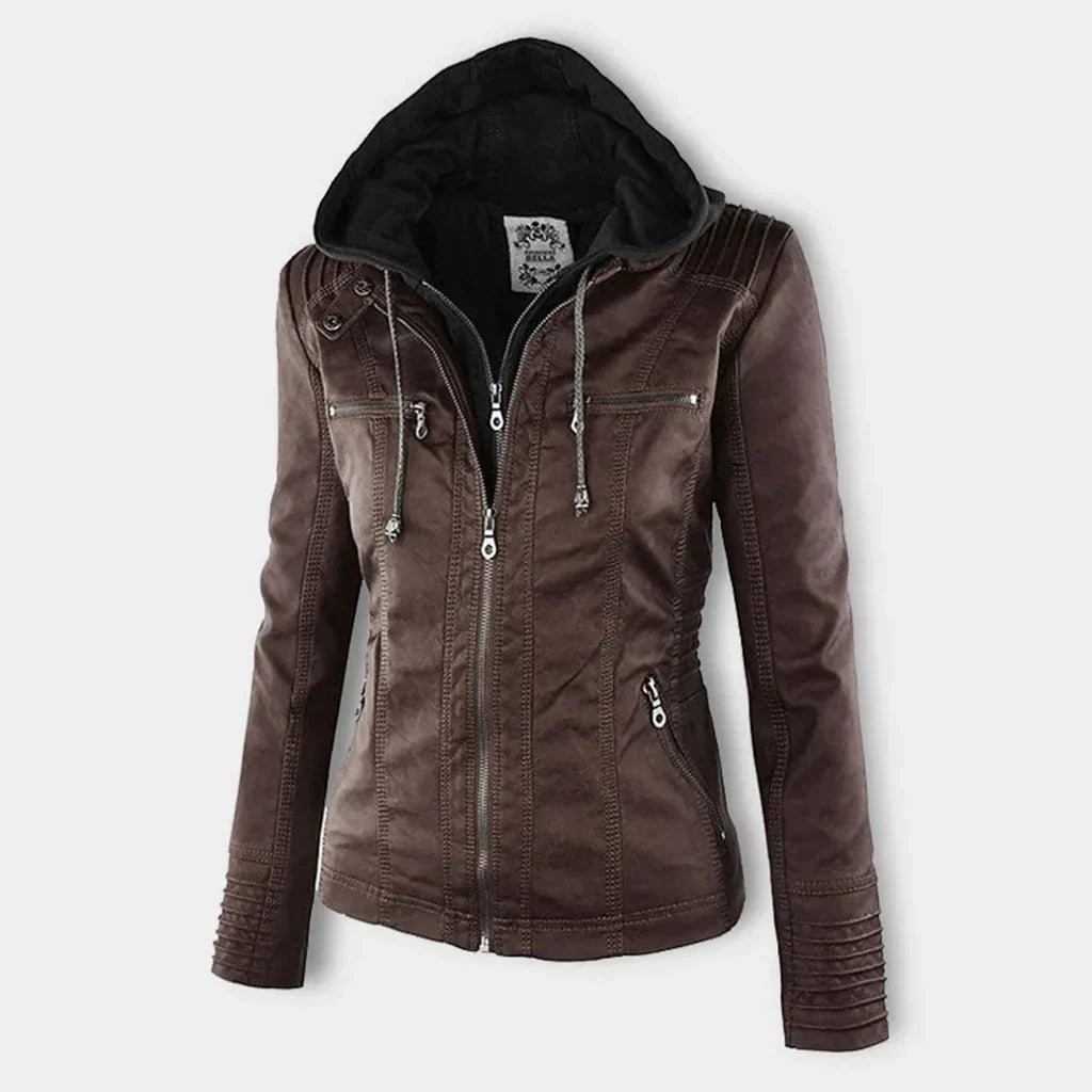 Wolf - damen lederjacke mit kapuze