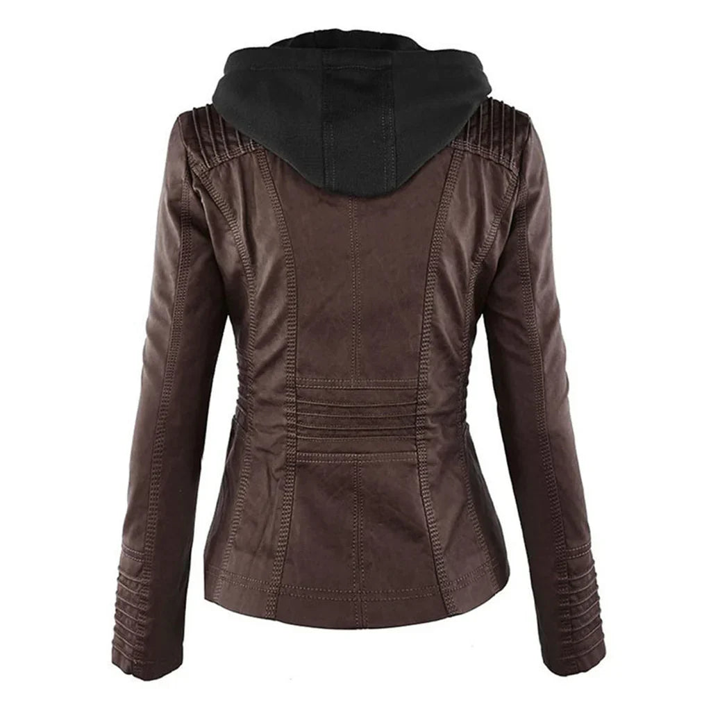 Wolf - damen lederjacke mit kapuze