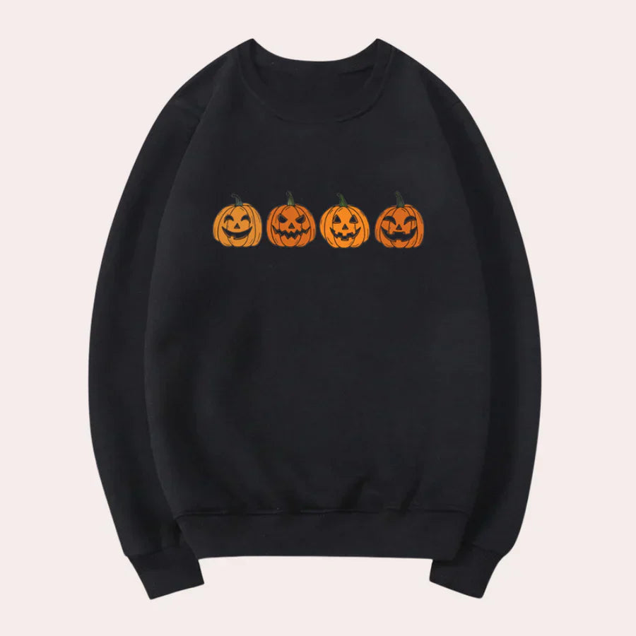 Afra - halloween-pullover mit rundhalsausschnitt und kürbismotiv für damen