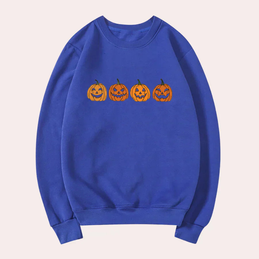 Afra - halloween-pullover mit rundhalsausschnitt und kürbismotiv für damen