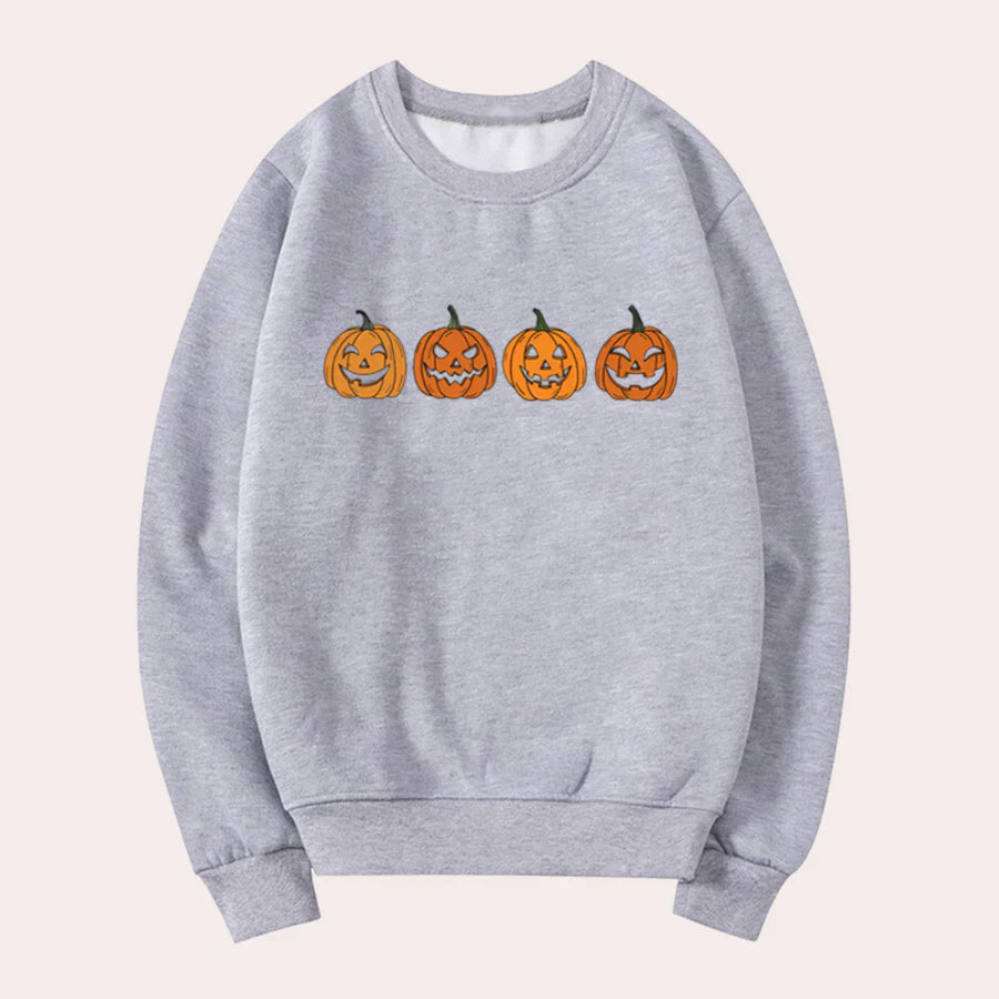Afra - halloween-pullover mit rundhalsausschnitt und kürbismotiv für damen