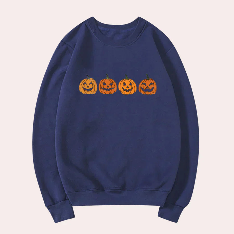 Afra - halloween-pullover mit rundhalsausschnitt und kürbismotiv für damen