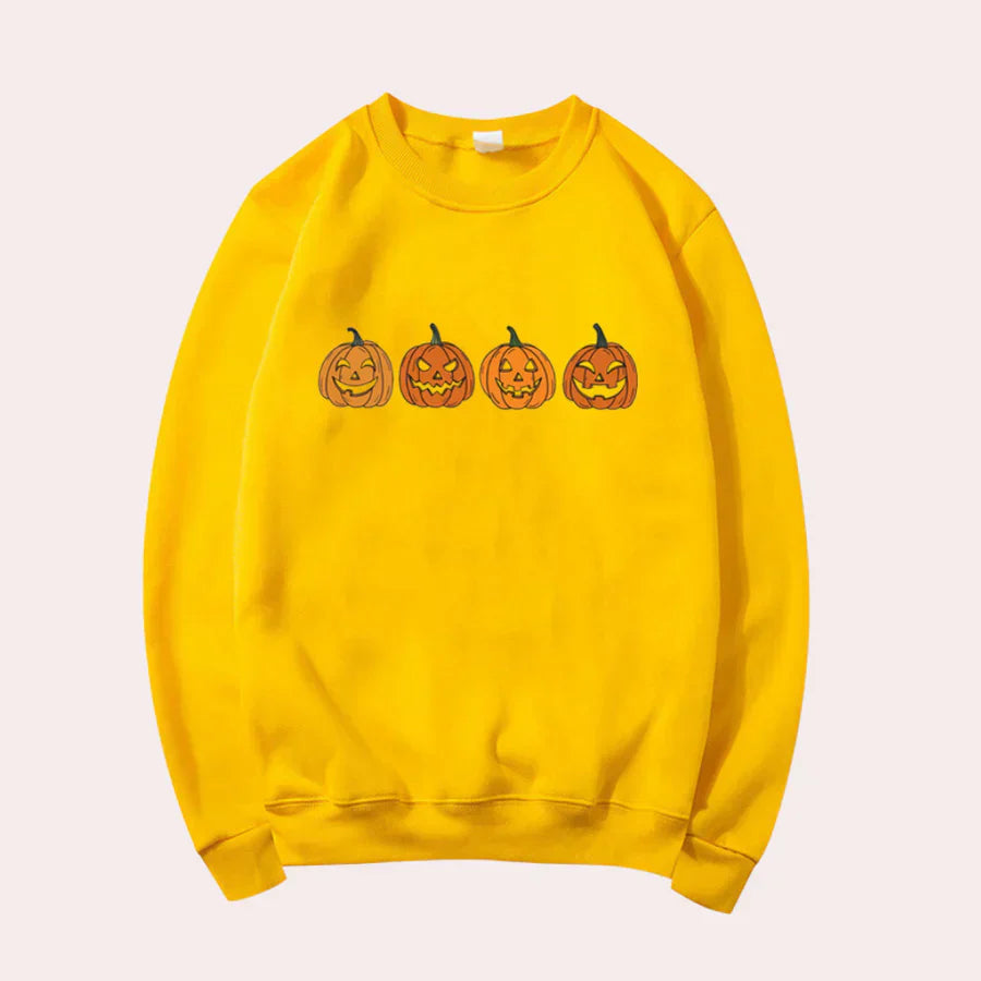 Afra - halloween-pullover mit rundhalsausschnitt und kürbismotiv für damen