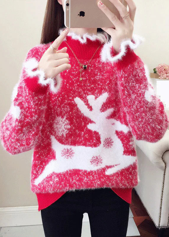 Yaretzi - lässiger pullover mit rüschen und dicker nerzhaar-stickerei