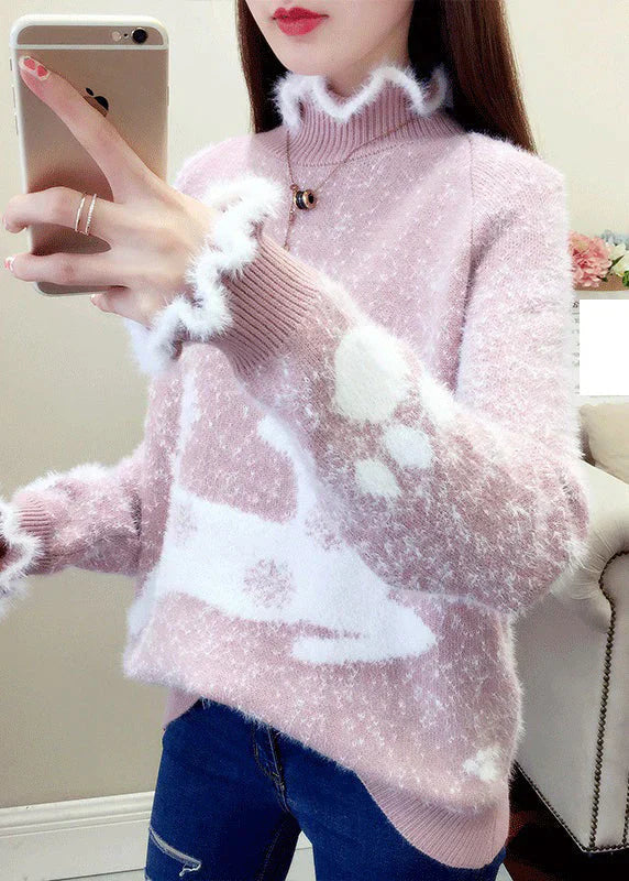 Yaretzi - lässiger pullover mit rüschen und dicker nerzhaar-stickerei