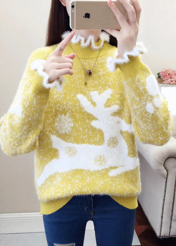 Yaretzi - lässiger pullover mit rüschen und dicker nerzhaar-stickerei