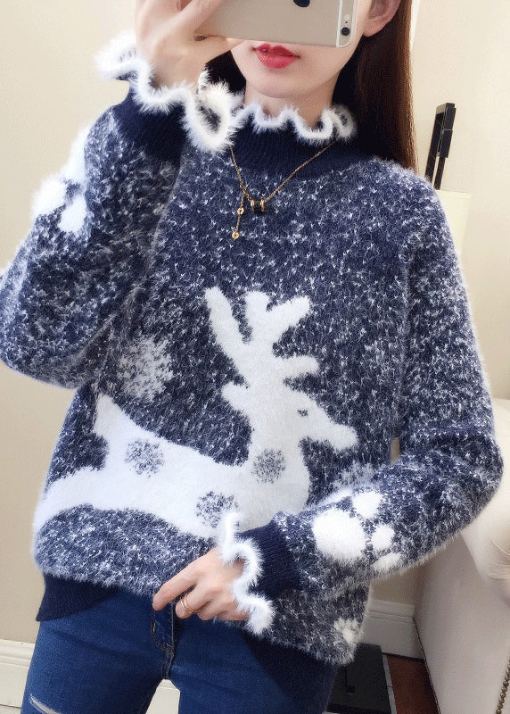 Yaretzi - lässiger pullover mit rüschen und dicker nerzhaar-stickerei