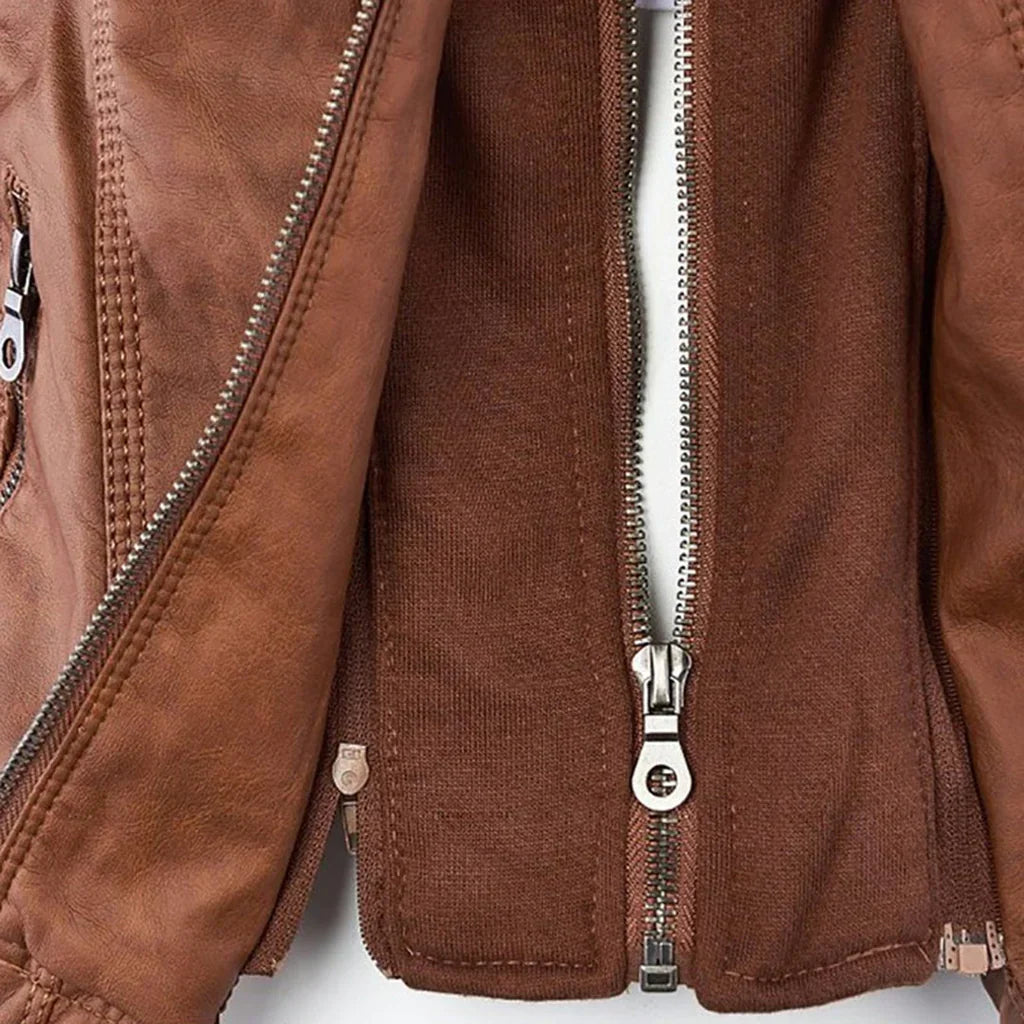 Wolf - damen lederjacke mit kapuze
