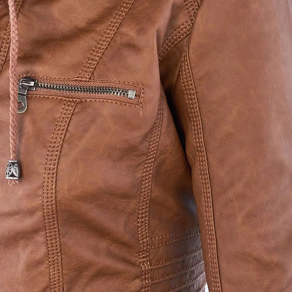 Wolf - damen lederjacke mit kapuze