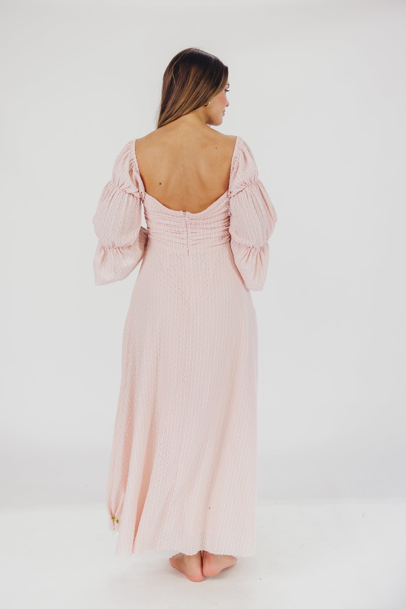 Corrine – langes Kleid mit rüschenärmeln und taschen – ballerina-pink – stoßfest