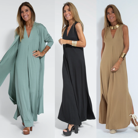 Ayania - set aus langem schlankmachenden kleid und weste