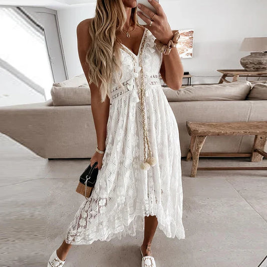 Emilia - weibes spitzenkleid mit v- ausschnitt