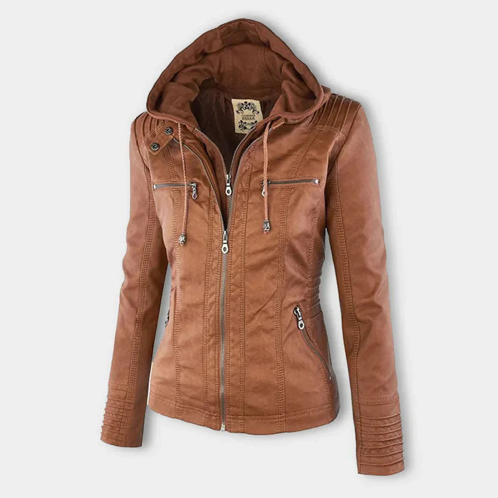 Wolf - damen lederjacke mit kapuze