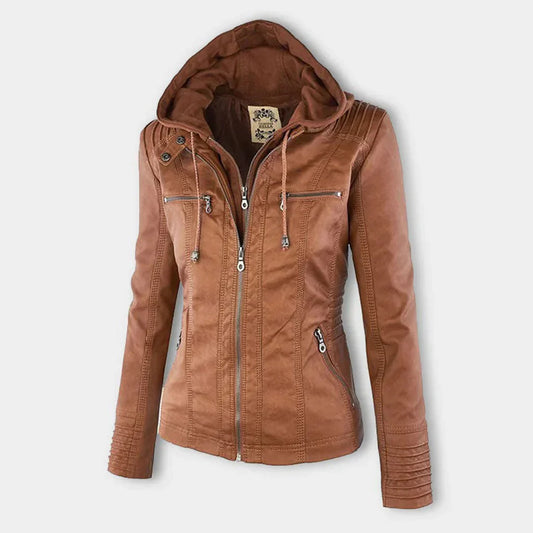 Wolf - damen lederjacke mit kapuze