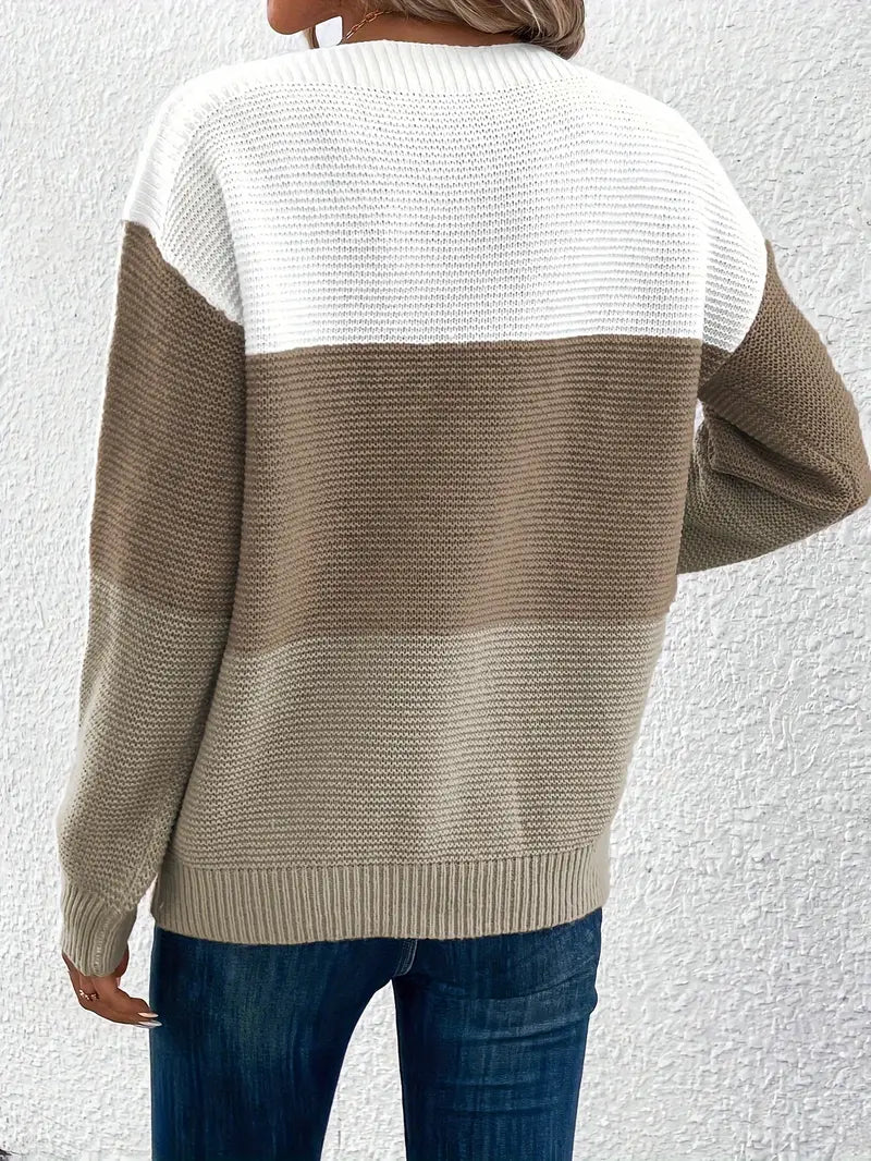 Natalie - farbblock-langarmpullover mit rundhalsausschnitt