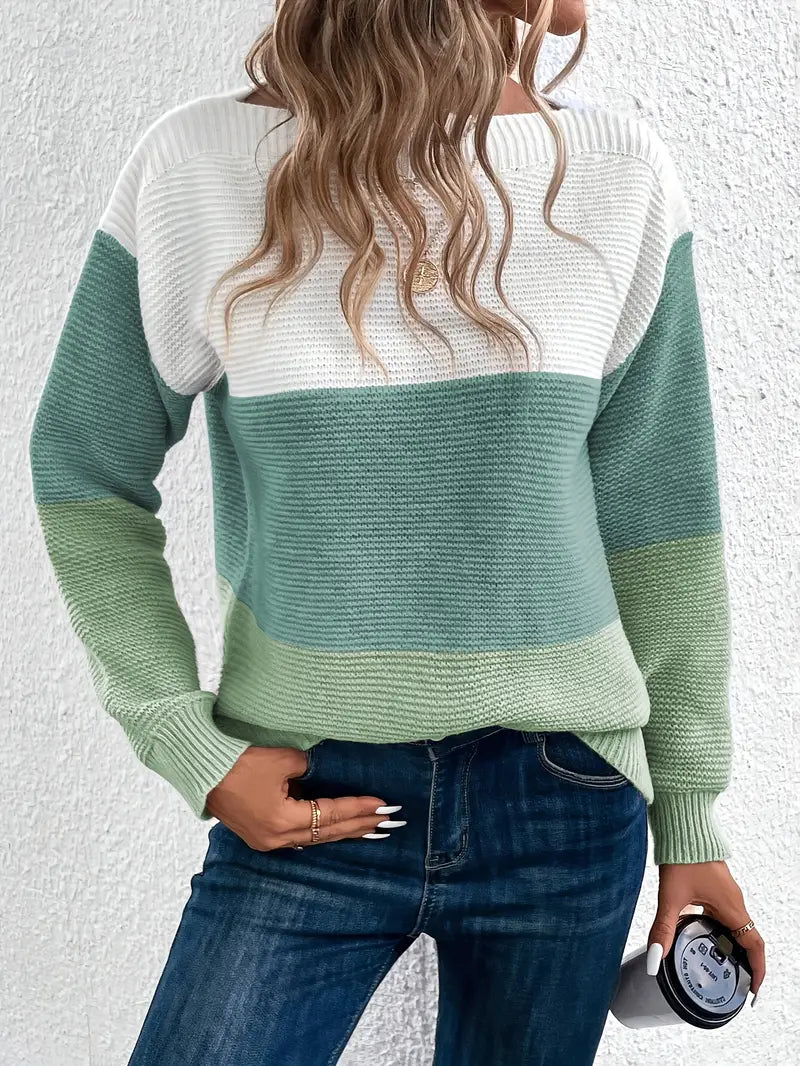 Natalie - farbblock-langarmpullover mit rundhalsausschnitt
