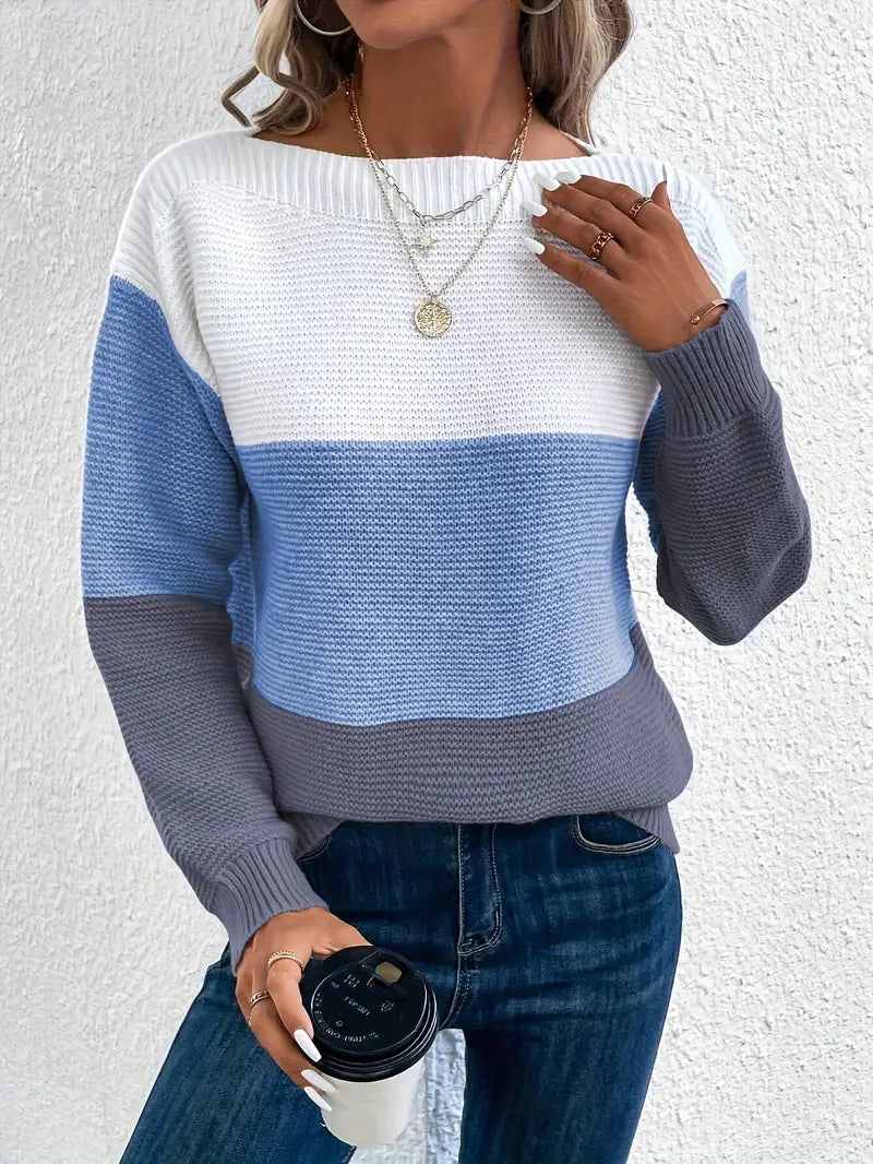 Natalie - farbblock-langarmpullover mit rundhalsausschnitt