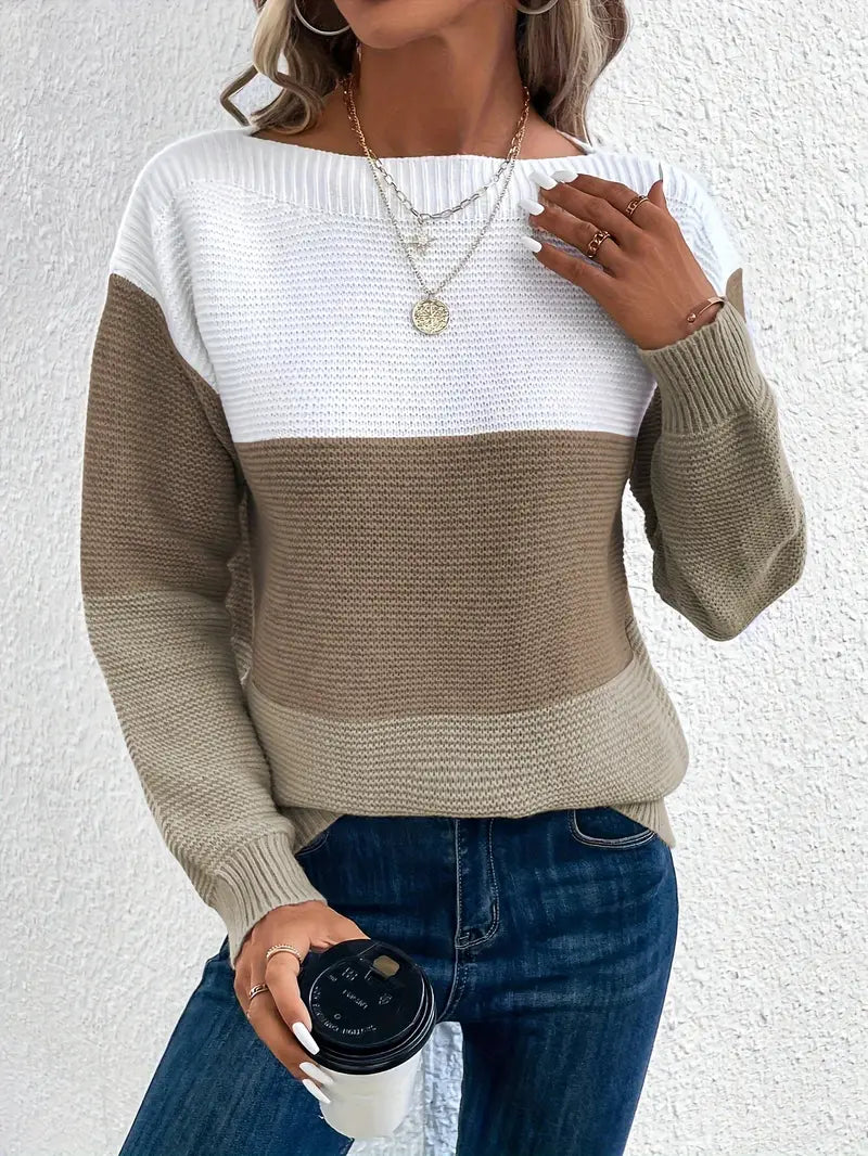 Natalie - farbblock-langarmpullover mit rundhalsausschnitt