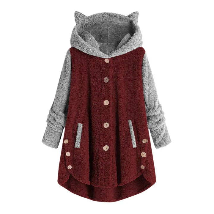 Nina - damen fleece sweatshirt mit katzenohren und abgesetzten armeln