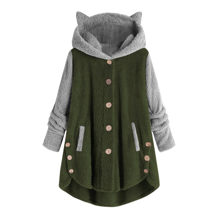 Nina - damen fleece sweatshirt mit katzenohren und abgesetzten armeln