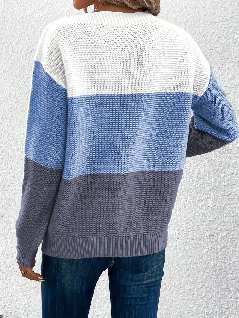 Natalie - farbblock-langarmpullover mit rundhalsausschnitt
