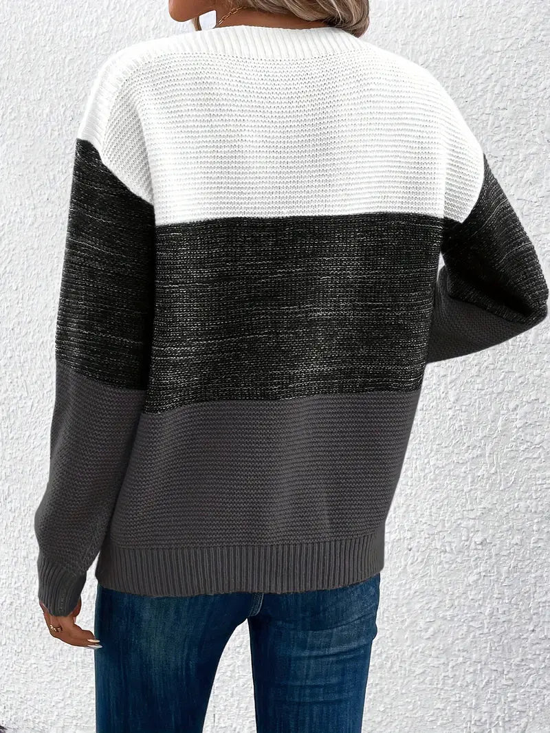Natalie - farbblock-langarmpullover mit rundhalsausschnitt