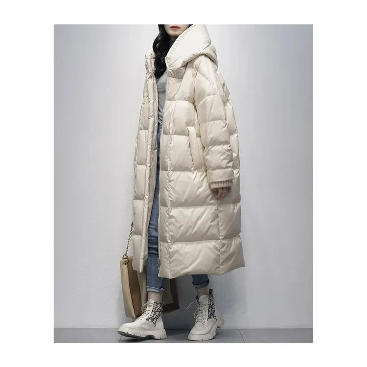 Celie - lange pufferjacke mit daunenumhang